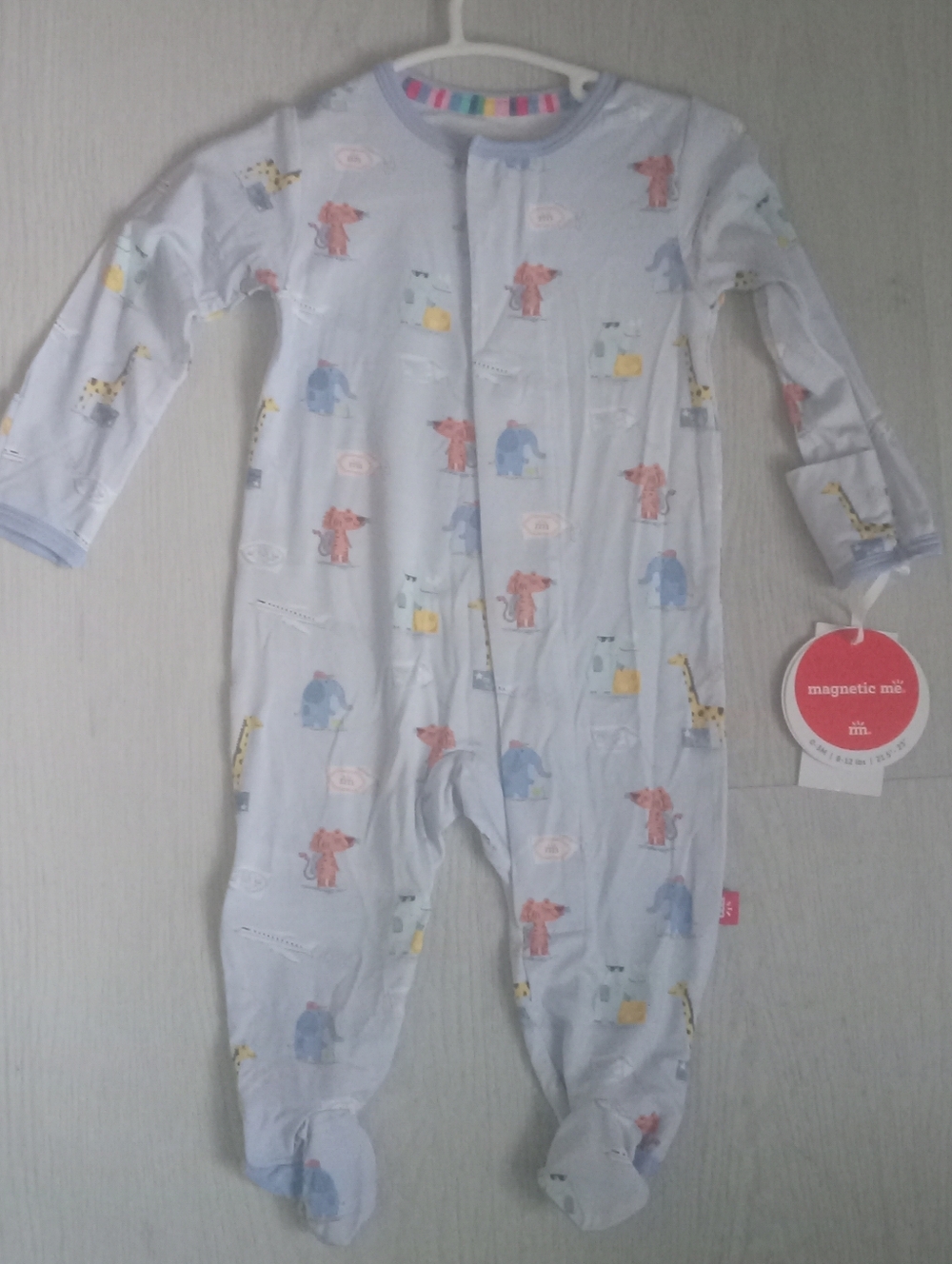 Magnetic Me 3-Month Pale Blue Animal Print Footed One-Piece